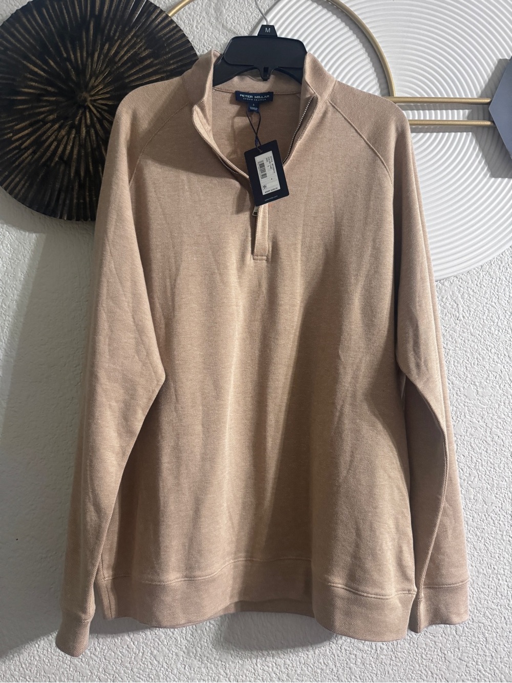 Peter Millar Men's Zip-Neck Sweater in Light Tan
